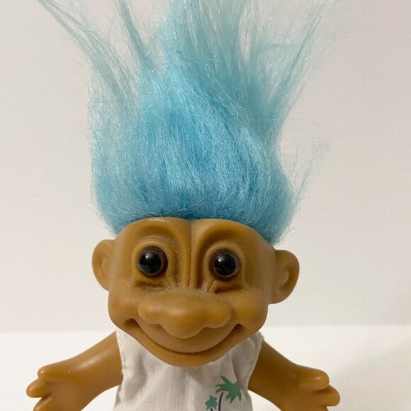Vtg Russ Troll Doll Blue Hair Hawaiian Beach Style Shirt With Palm Trees 4 Inch - Picture 3 of 16